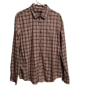 Hugo Boss Men’s Slim Fit Plaid Button Up Shirt Brown Long Sleeve‎